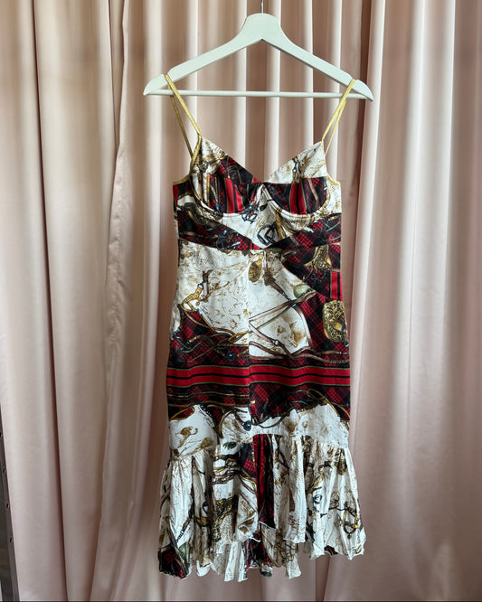 Just Cavalli Satin Equestrian Printed Midi Dress