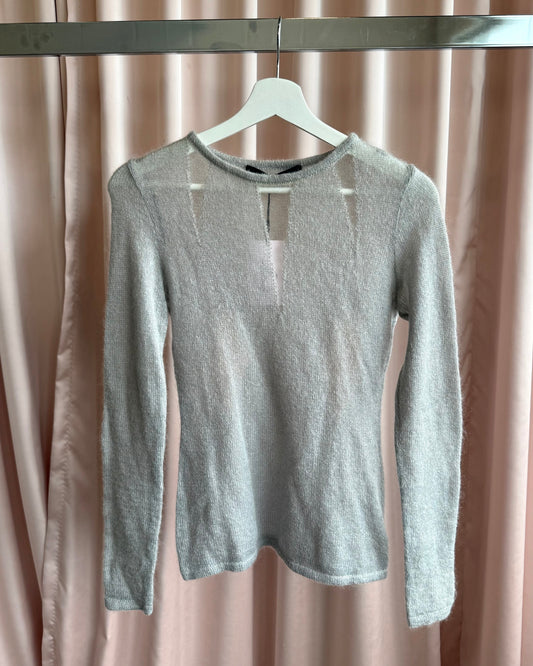 Italian Designer Light Grey Mohair Knit Sweater