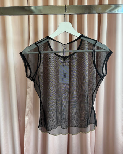 Vive Maria Black Mesh Printed Short Sleeve Top