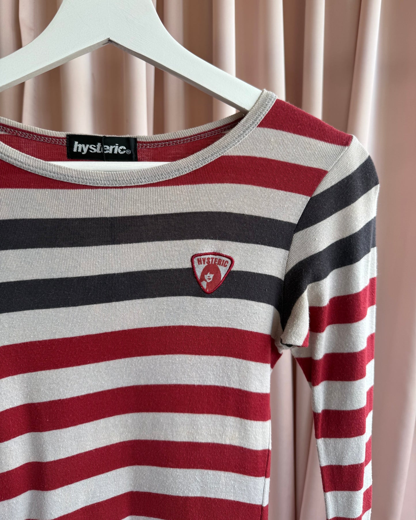 Hysteric Glamour Black Red & Grey Striped Long Sleeve Top