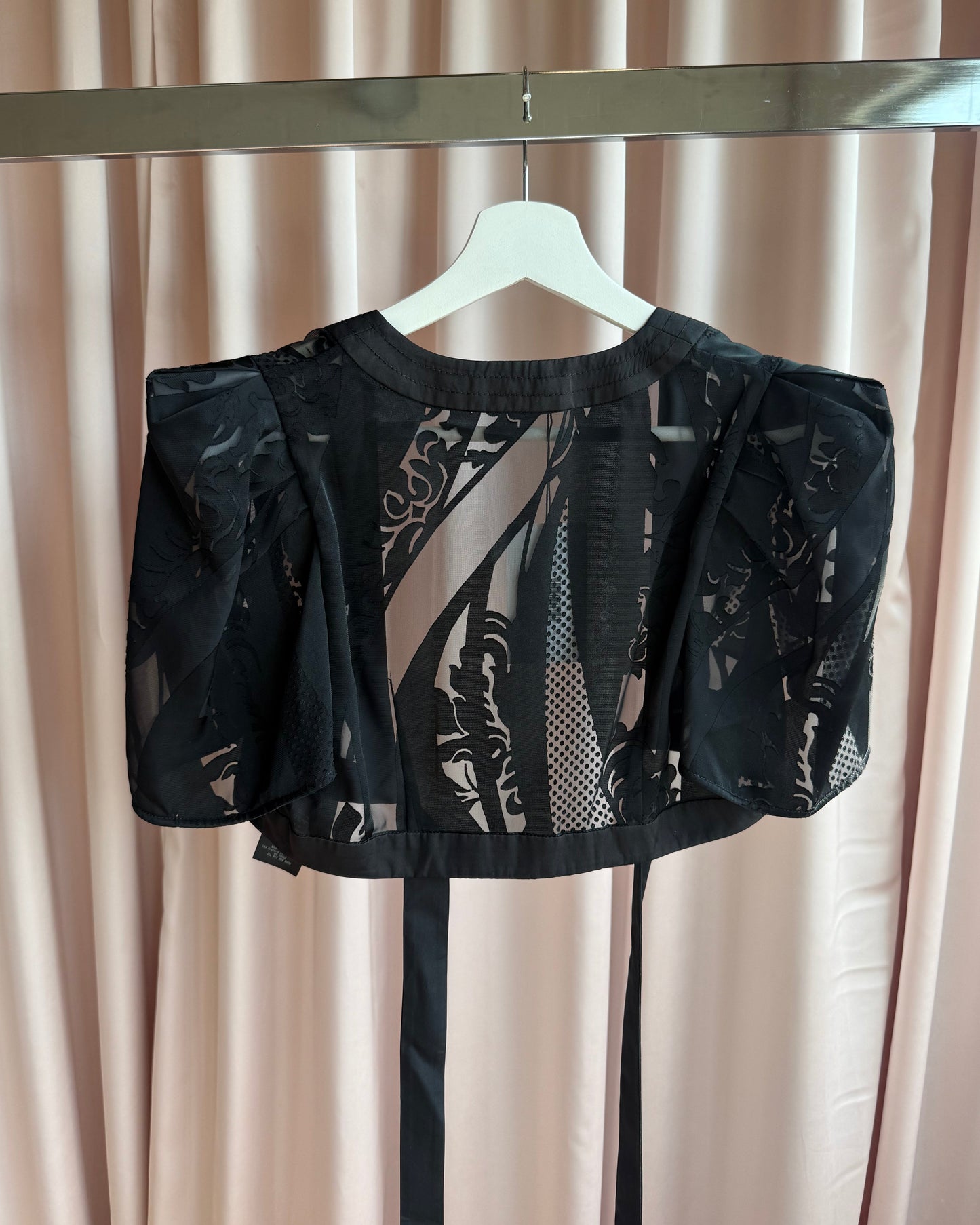 Japanese Brand Cropped Black Floral Wrap Top