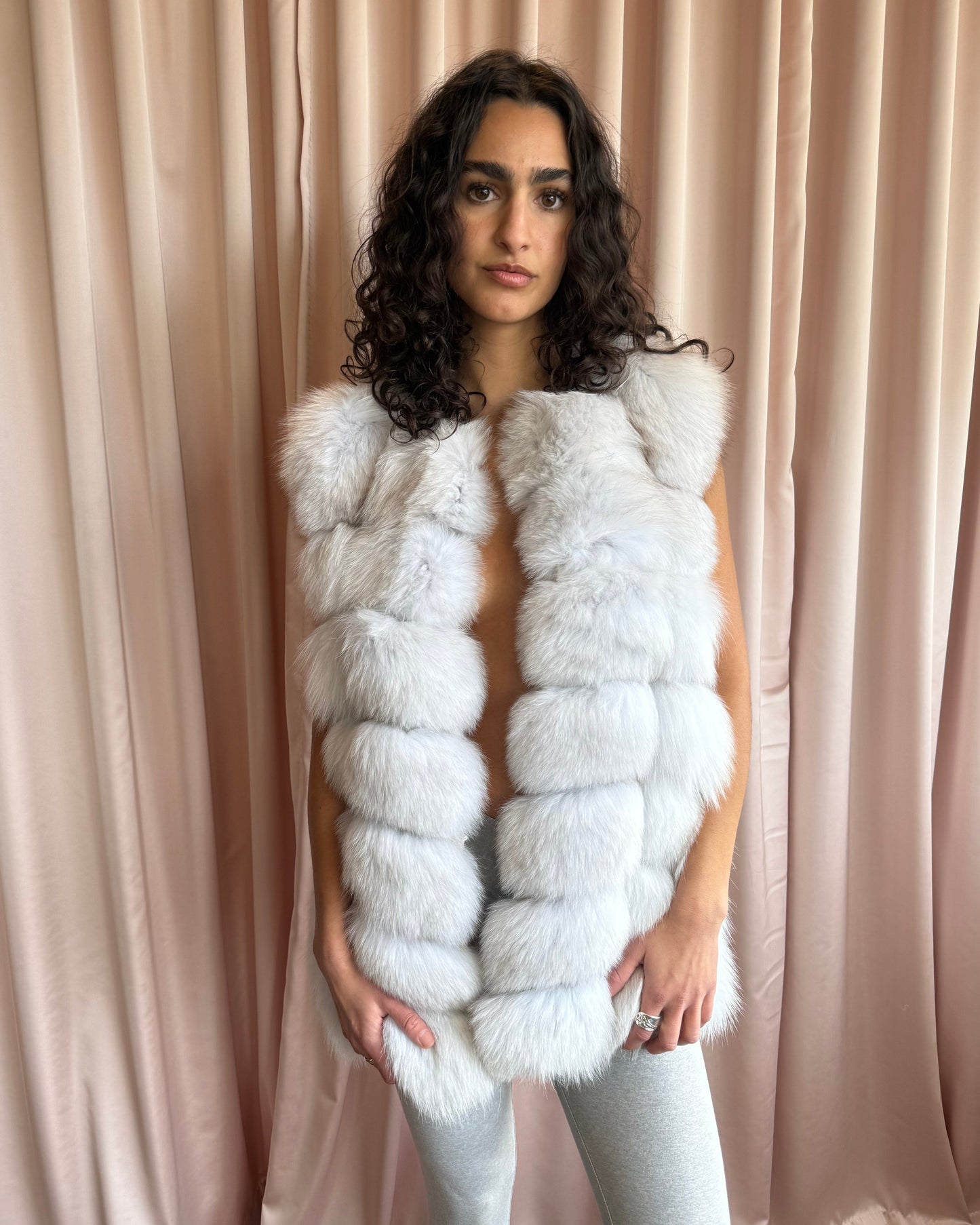 Dyed Icy Blue Genuine Fox Fur Vest