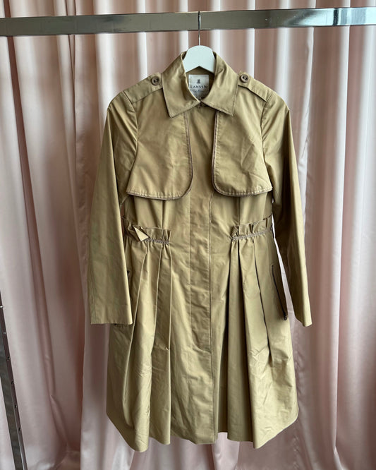 Lanvin en Bleu Tan Capelet Single Breasted Flared Ruffle Trench Coat