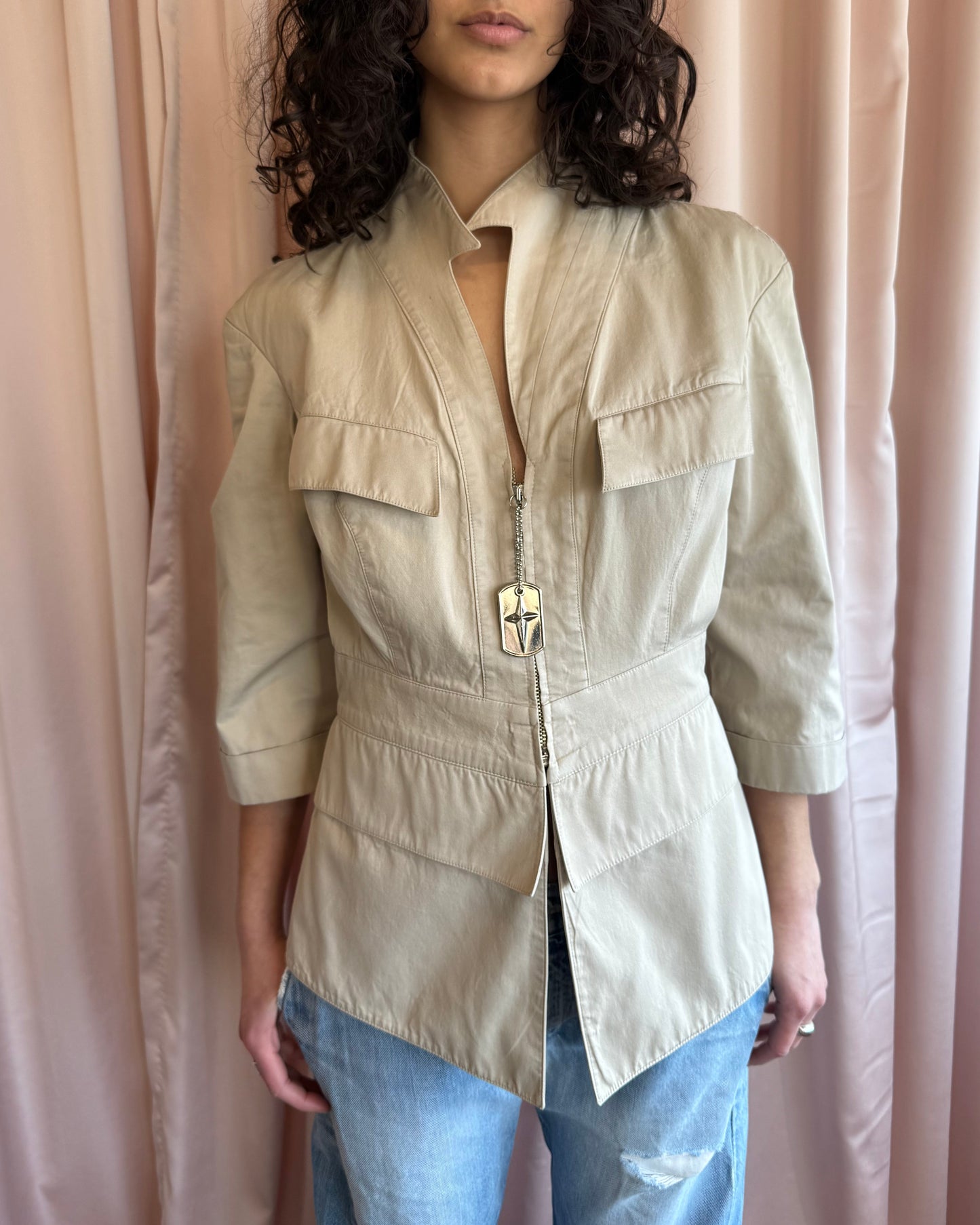Thierry Mugler Activ 80's Tan Cotton Blazer Jacket