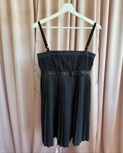 D&G Pleated Silk Bust Leather Belt Mini Dress
