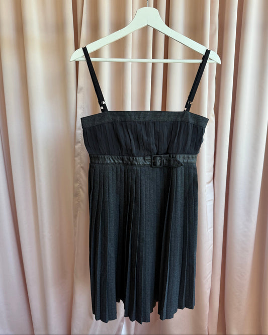 D&G Pleated Silk Bust Leather Belt Mini Dress