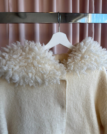Italian Brand Ivory Wool Faux Fur Split Hood Coat