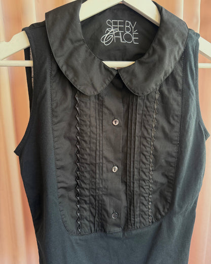 See by Chloé NWT Black Peter Pan Collar Tank Top