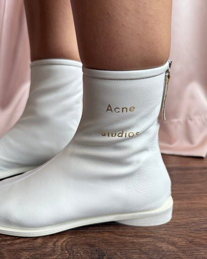 Acne Studios White Leather Ankle Sock Boot