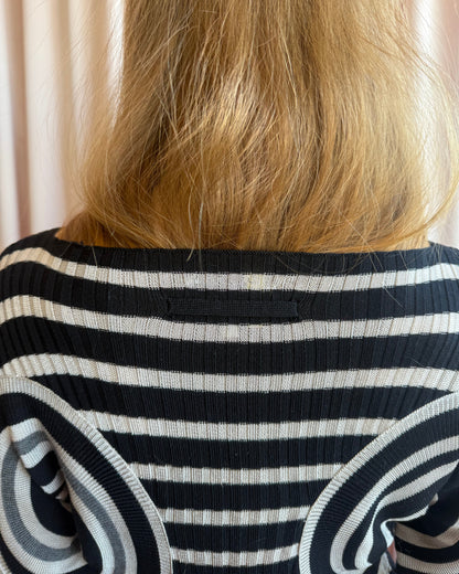 Jean Paul Gaultier Black & Beige Striped Long Sleeve Knit Dress