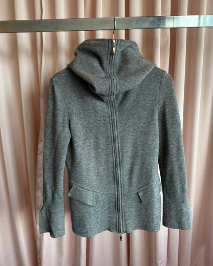 Escada Grey Wool Cashmere Blend Zip Up Sweater