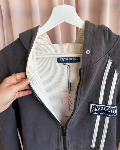 Hysteric Glamour 90's Waffle Knit Lined Grey Zip Up Hoodie
