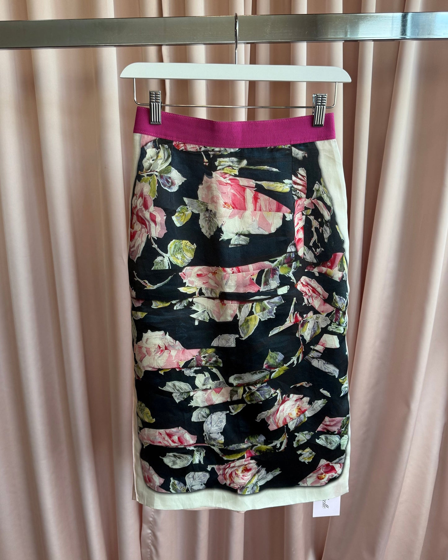 D&G Trompe L'Oeil Floral Print Silk Blend Midi Skirt