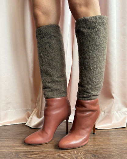 Italian Designer Wool & Leather Stiletto Boots