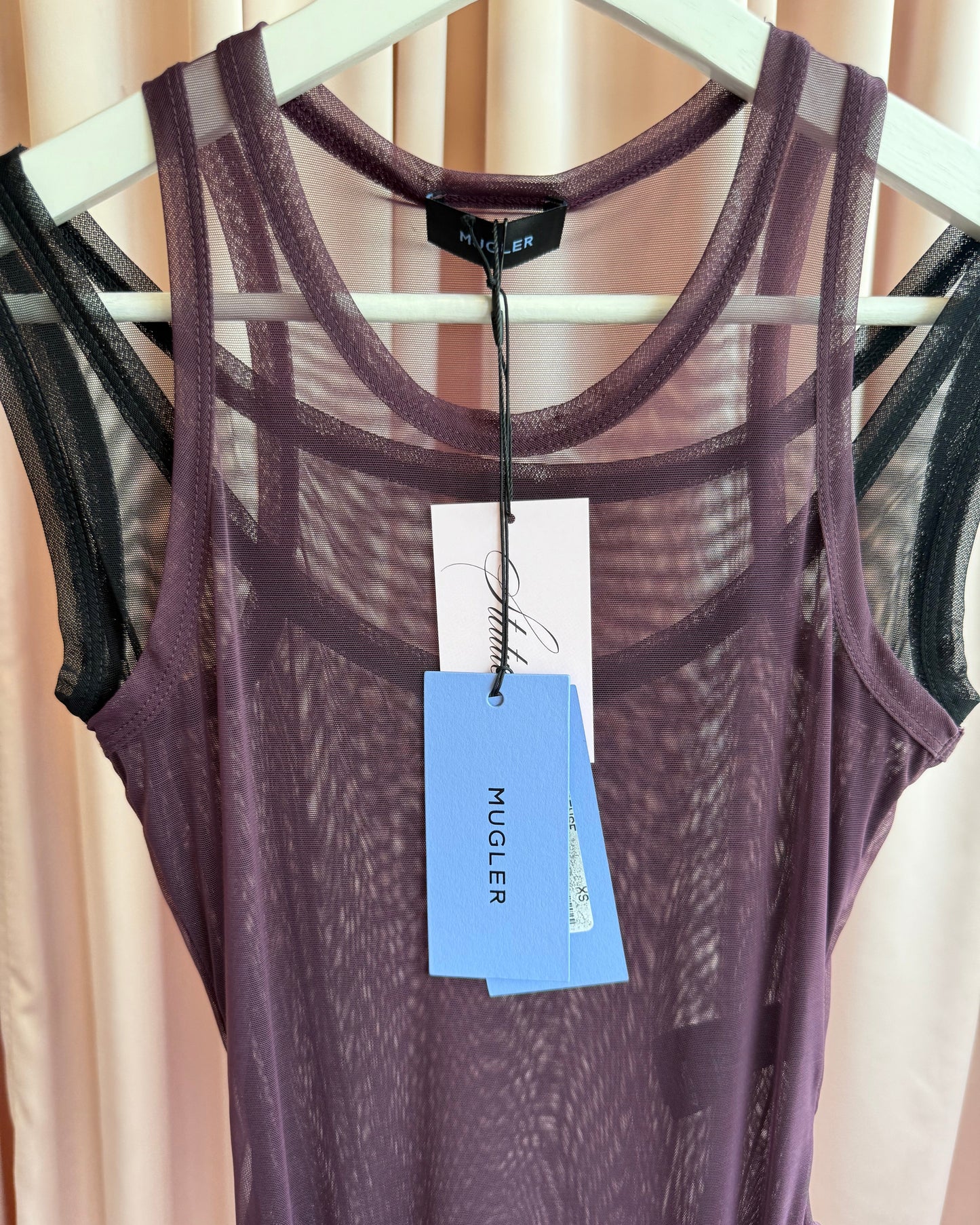 Mugler NWT Plum & Black Mesh Love Tank Bodysuit