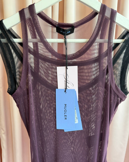 Mugler NWT Plum & Black Mesh Love Tank Bodysuit