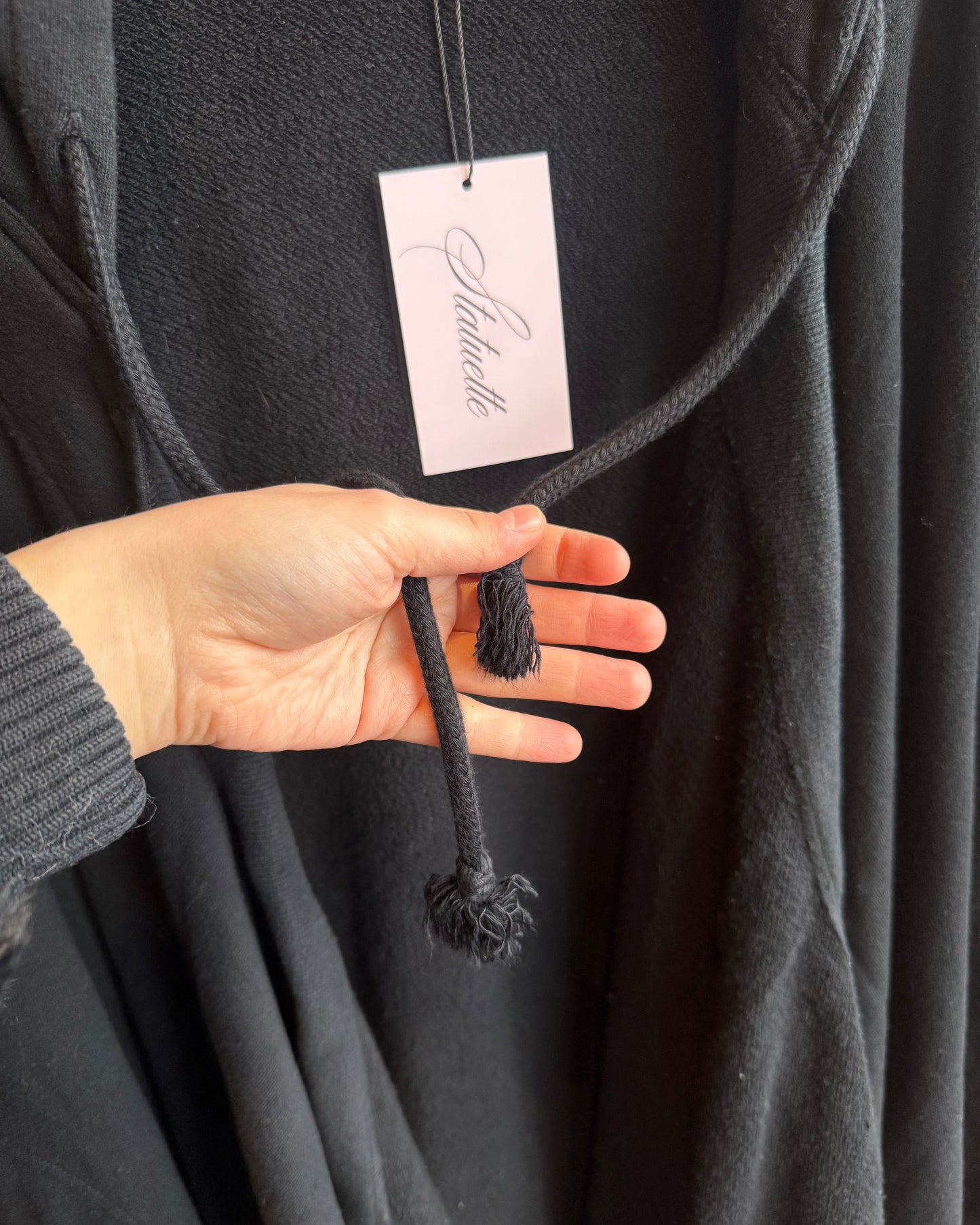 Zucca Hooded Black Longline Open Cardigan
