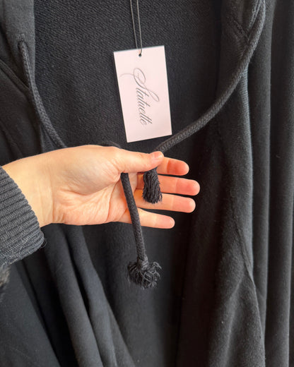 Zucca Hooded Black Longline Open Cardigan