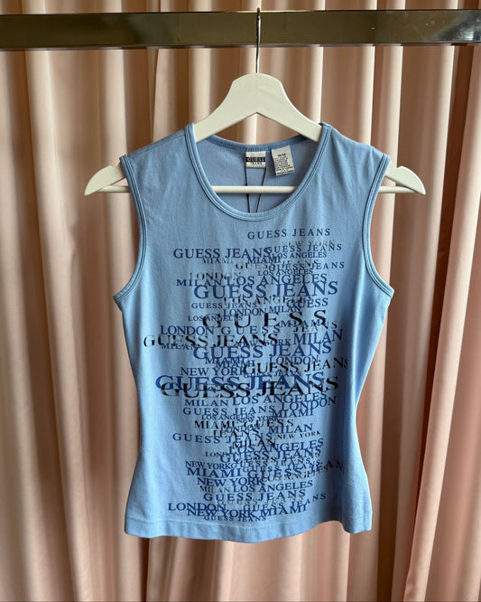 Guess Jeans 2000's Baby Blue Text Print Tank Top