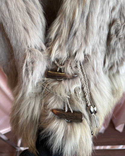 Japanese Brand Grey Rabbit & Raccoon Fur Horn Toggle Vest