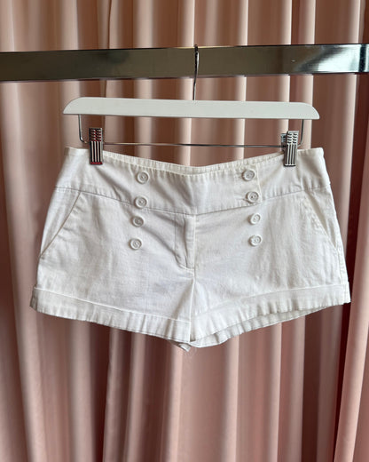 2000's Limité White Sailor Button Low Rise Mini Shorts