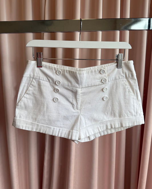 2000's Limité White Sailor Button Low Rise Mini Shorts