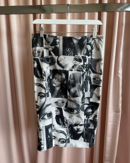 Italian Made Black & White Photo Print Pencil Skirt