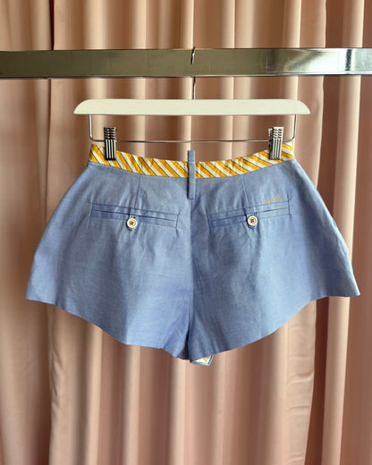 Dsquared² S/S 2007 Oxford Cloth Striped Yellow Bow Belt Mini Shorts