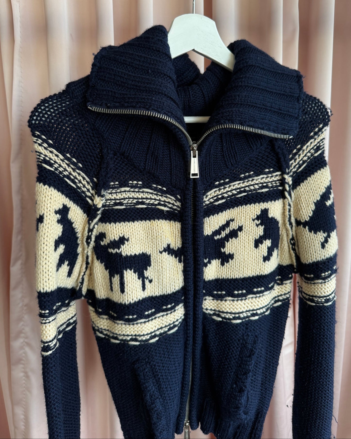 Dsquared² F/W 2004 Navy & Cream Knit Zip Up Sweater