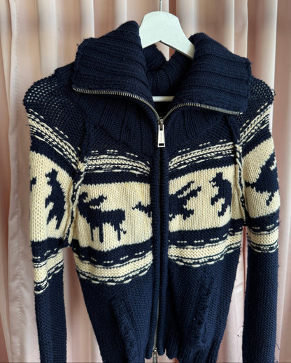 Dsquared² F/W 2004 Navy & Cream Knit Zip Up Sweater