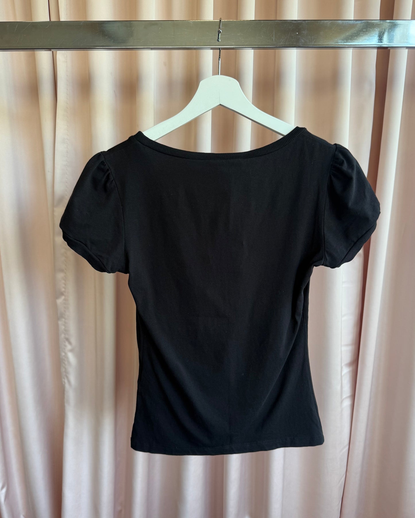 Love Moschino Cherub Graphic Black Puff Sleeve T-Shirt