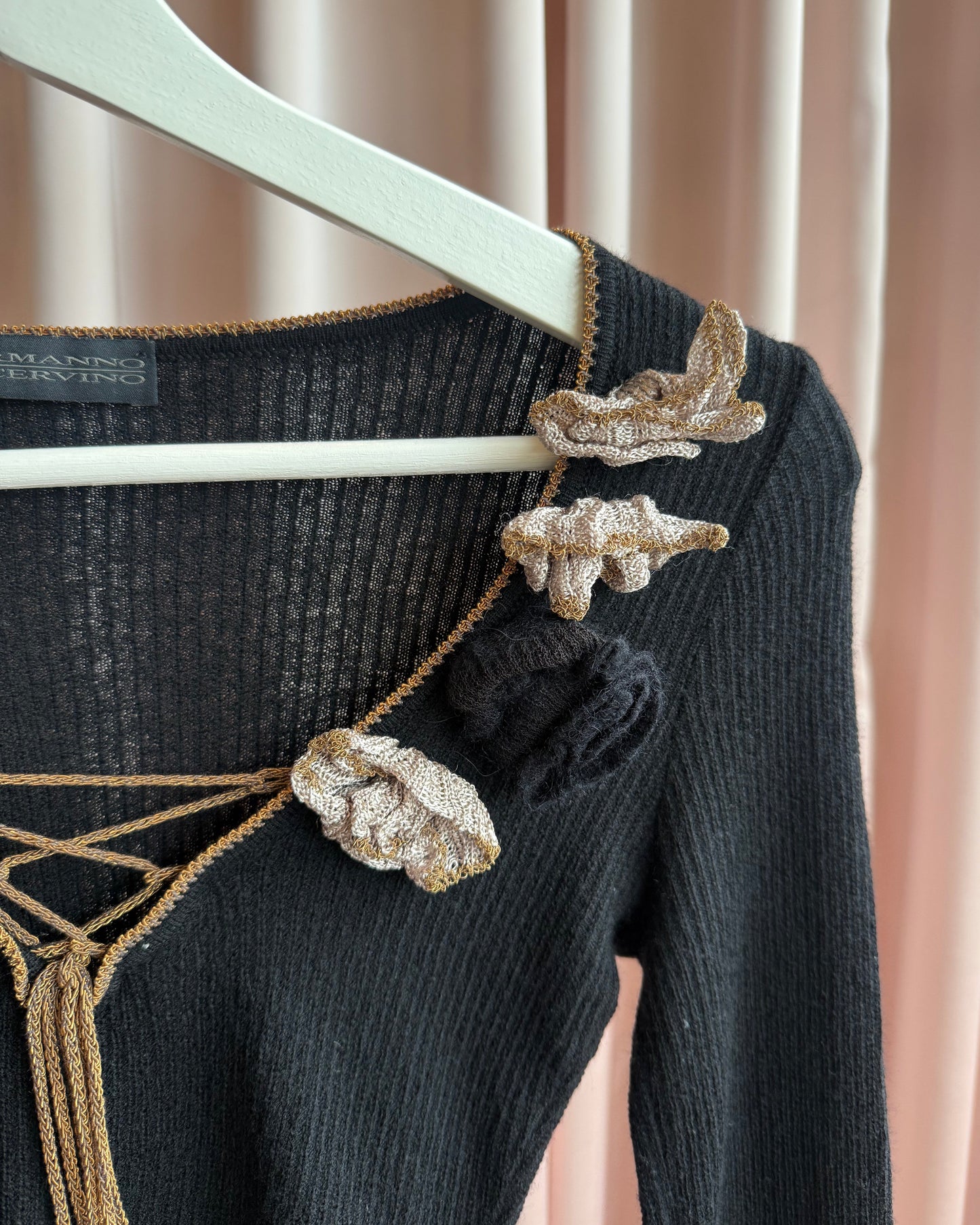 Italian Designer Knit Rosette Long Sleeve Top