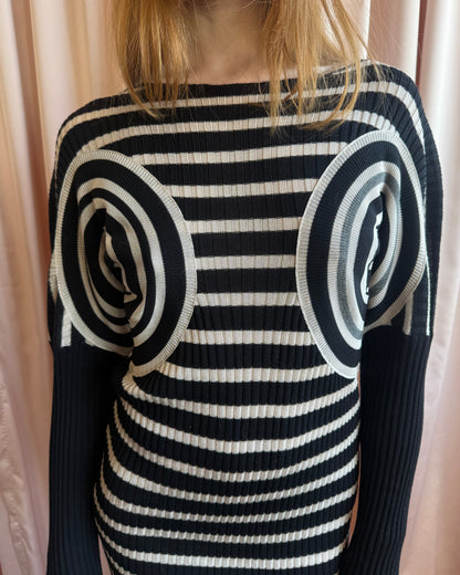 Jean Paul Gaultier Black & Beige Striped Long Sleeve Knit Dress