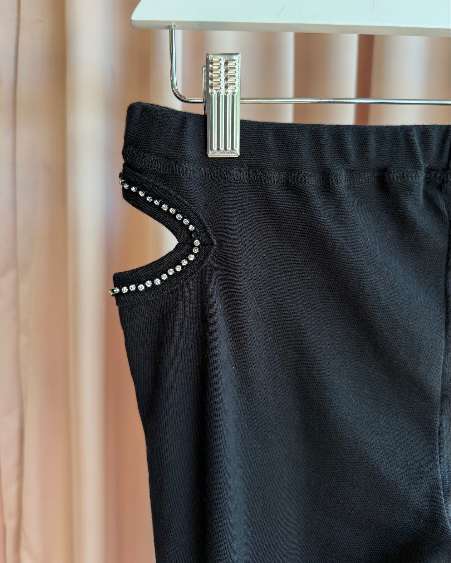 Black Rhinestone Hip Cut Out Low Rise Flare Cotton Pants