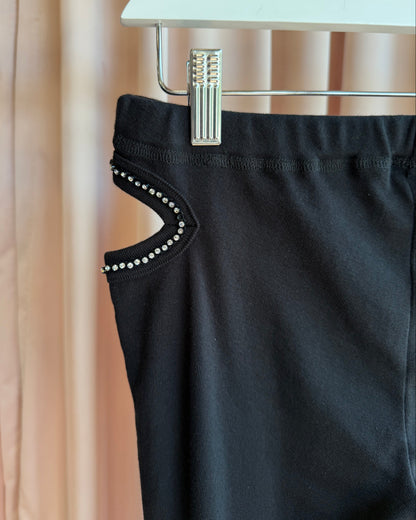 Black Rhinestone Hip Cut Out Low Rise Flare Cotton Pants