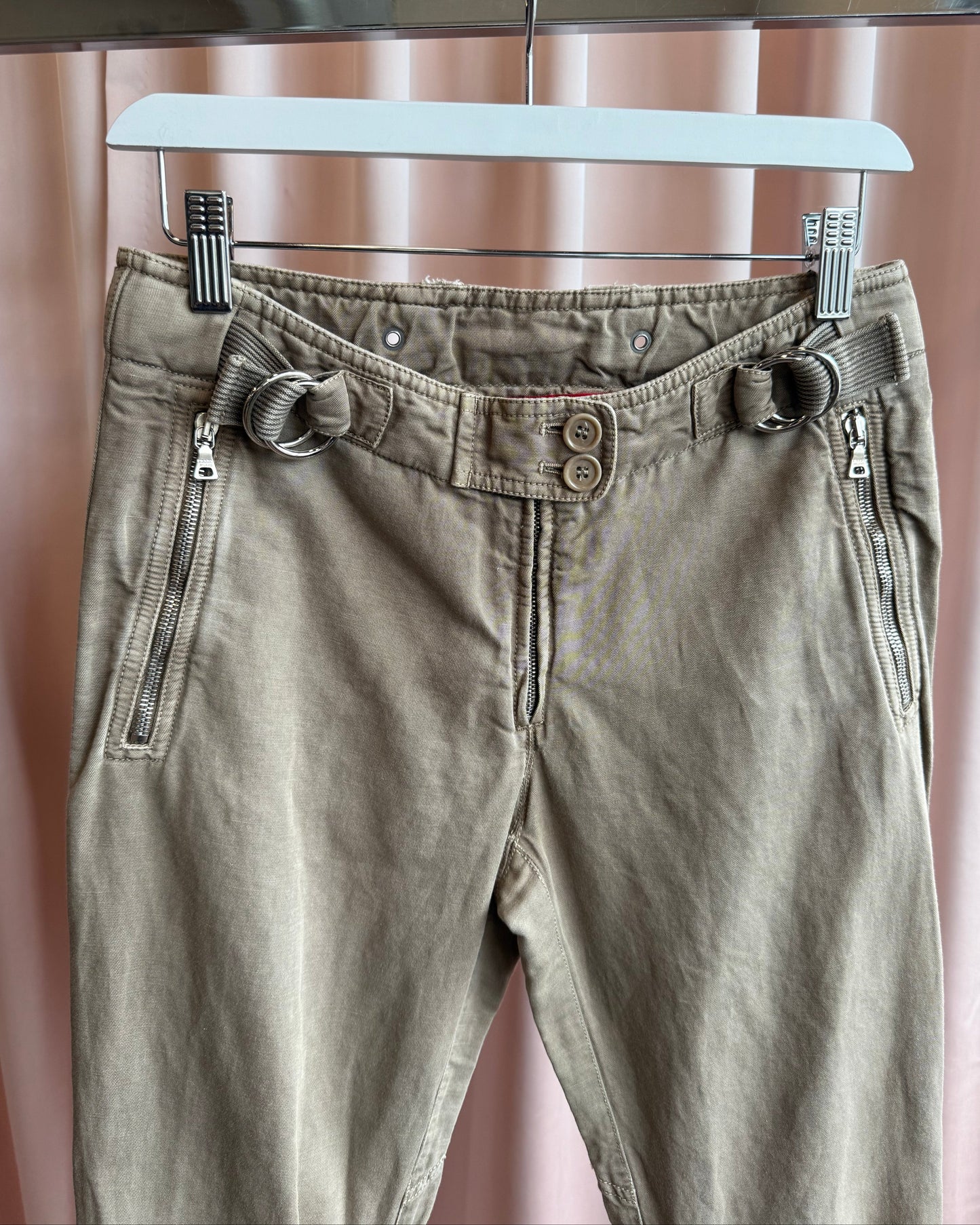 Prada Sport Khaki Cotton Linen Cropped Military Pants