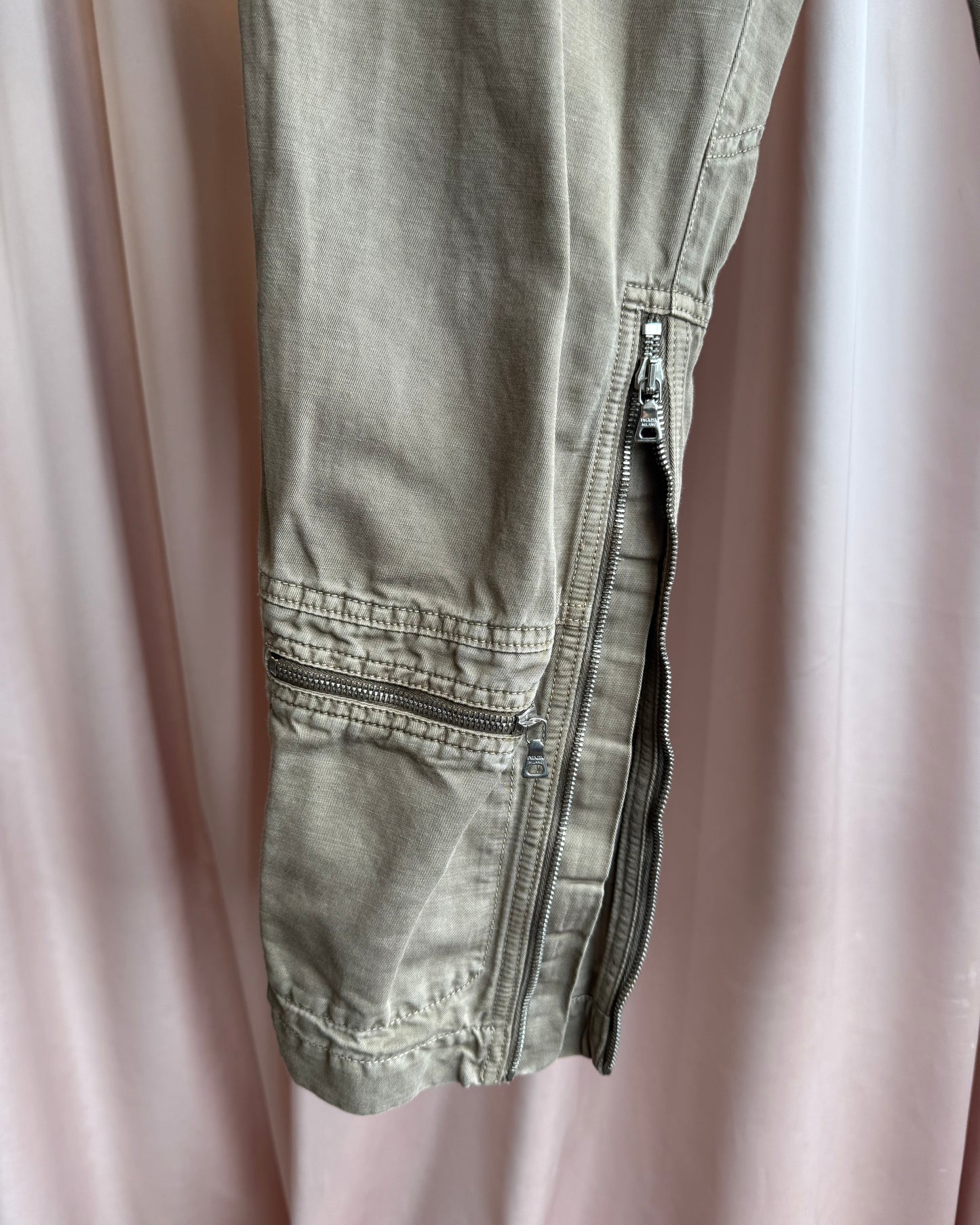 Prada Sport Khaki Cotton Linen Cropped Military Pants