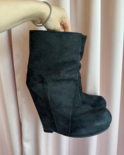 Rick Owens Black Suede Platform Wedge Boots