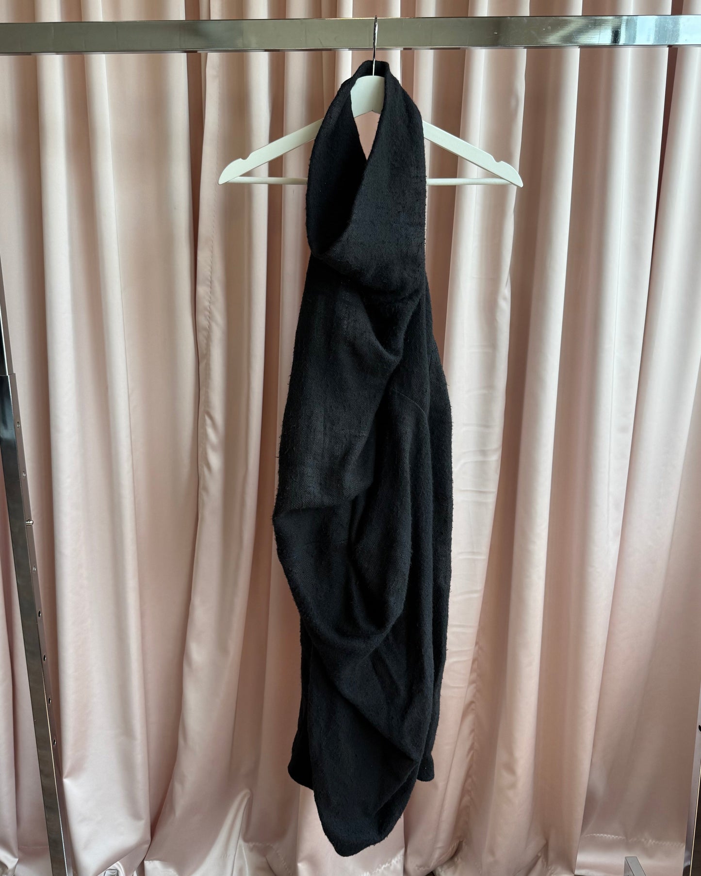 Rick Owens F/W 18 Sisyphus Black Linen & Camel Hair Halter Dress