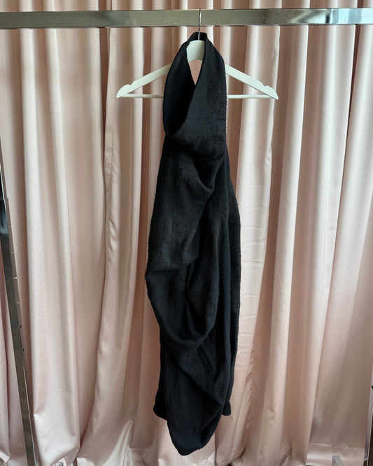 Rick Owens F/W 18 Sisyphus Black Linen & Camel Hair Halter Dress