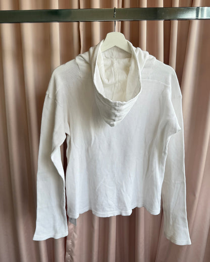 Kapital White Waffle Knit Cotton High Neck Hoodie
