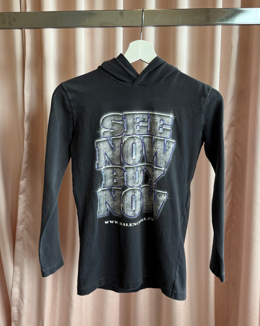 Balenciaga "See Now Buy Now" Faded Black Hooded Long Sleeve T-Shirt (S)