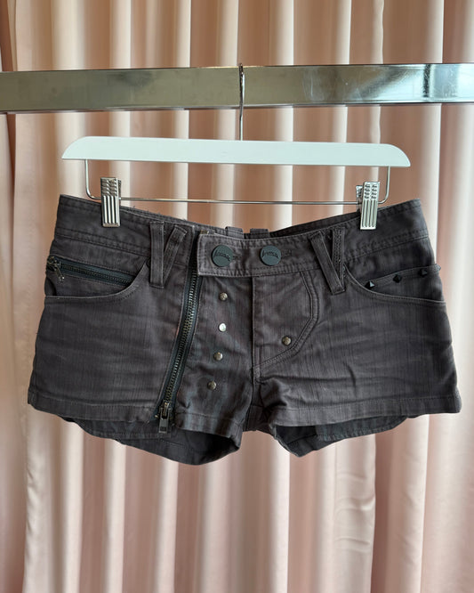 Japanese Brand Low Rise Dark Grey Studded Denim Mini Shorts