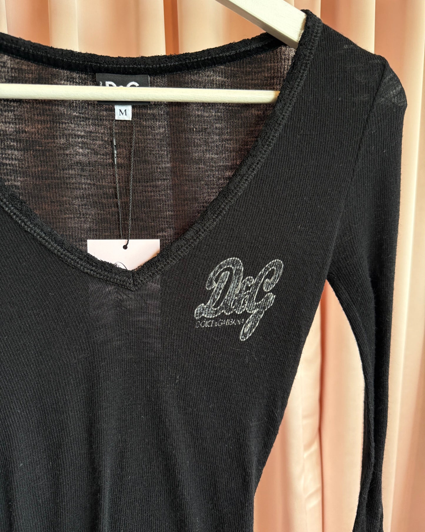 D&G F/W 2005 Black Wool Blend Ribbed Logo Top