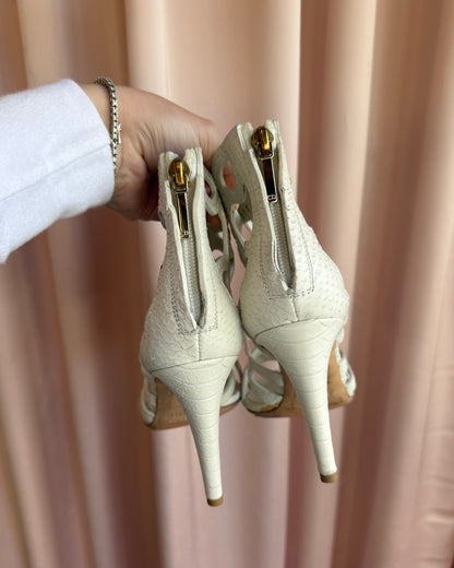Dior White Python Embossed Leather Cut Out Heel Sandals