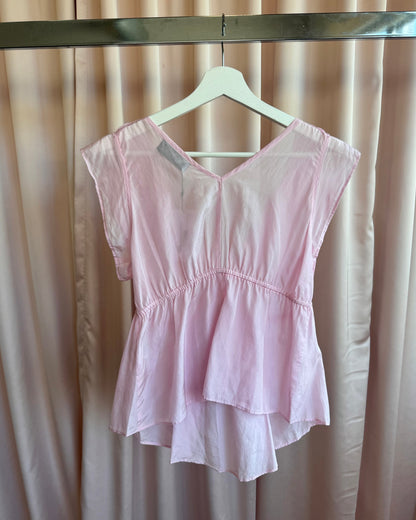 Zucca Pink Silk Cotton Blend Sleeveless Bow Blouse