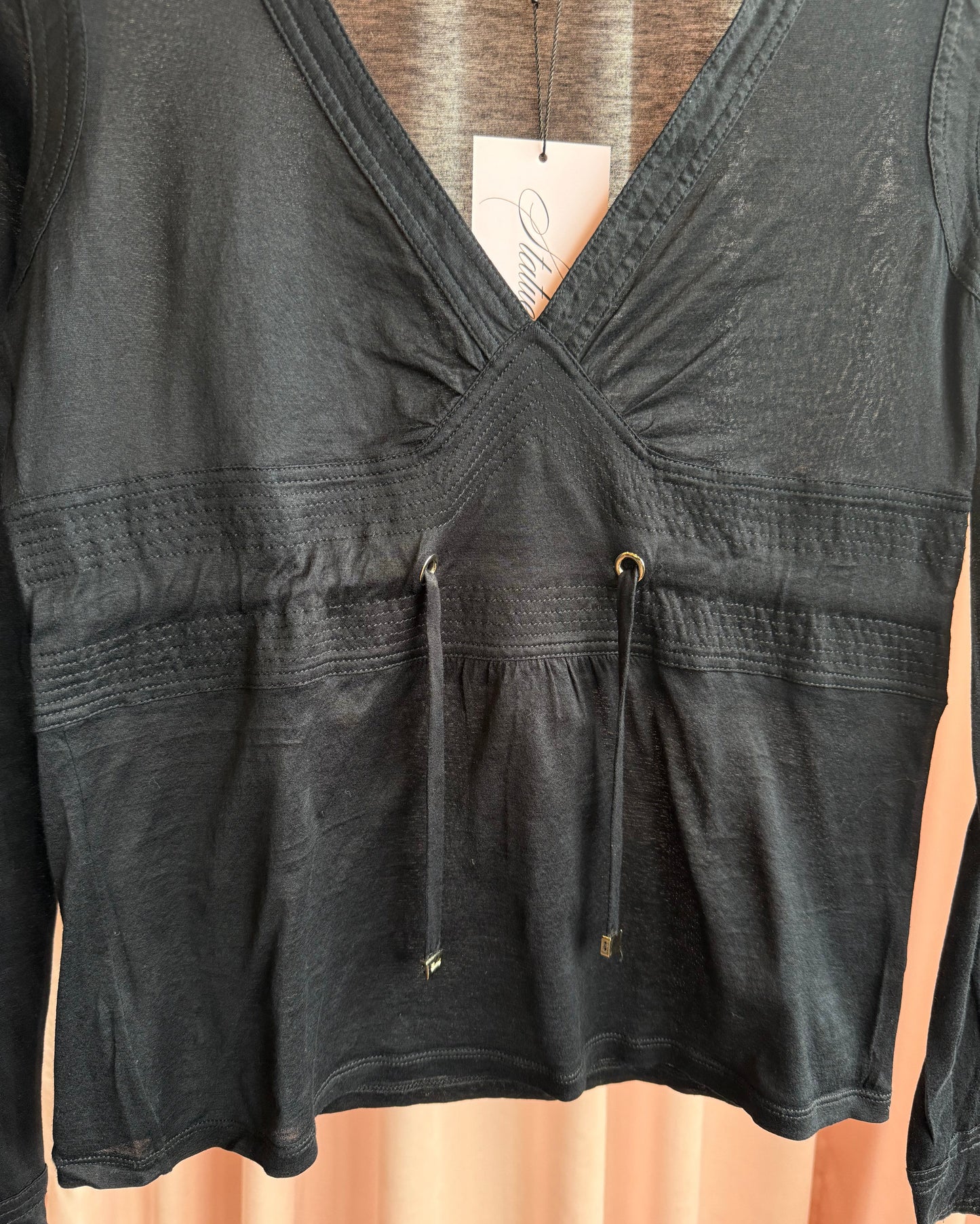 Gucci 2006 by Frida Giannini Black Long Sleeve Drawstring Waist Top