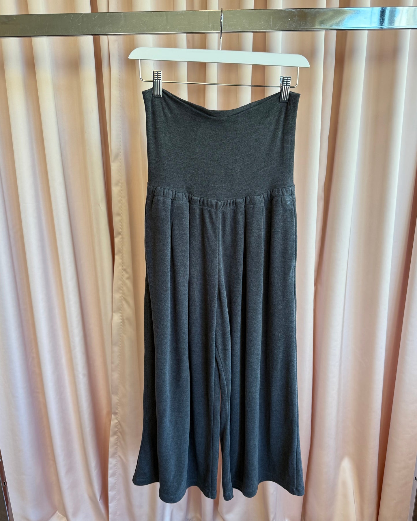 Y's for living Brushed Charcoal Grey Fold Over Waist Wide Leg Pants
