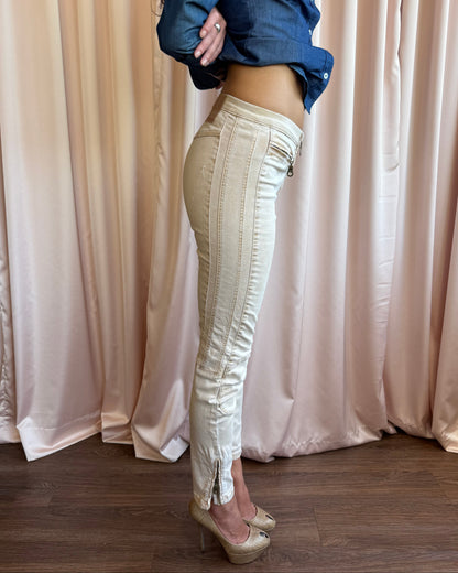 Plein Sud Jeanius Tan Moto Patch Skinny Denim