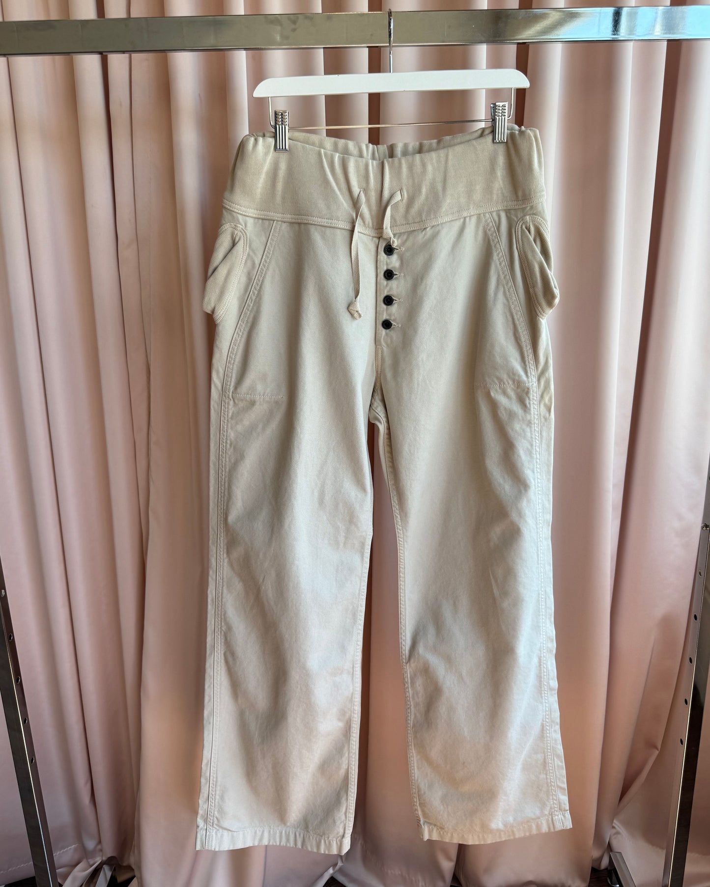Kapital Cream Cotton Drawstring Wide Leg Pants